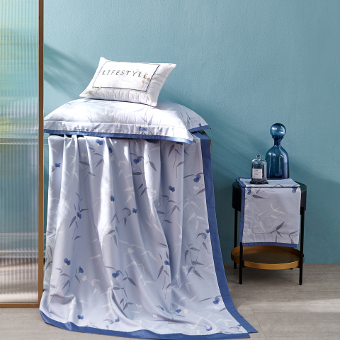 Delicaat blauw bloemenpatroon 4-delige katoenen beddengoedset --- BENRAN