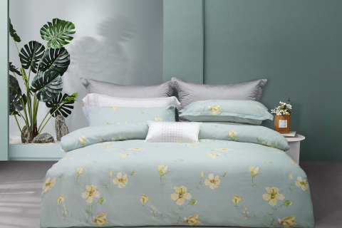 섬세한 노란색 꽃무늬 4피스 코튼 침구 세트 --- 미춘