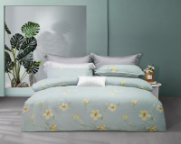 Zartes gelbes Blumenmuster, 4-teiliges Baumwoll-Bettwäscheset --- MICHUN