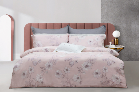 핑크 플로럴 4피스 코튼 침구 세트 --- 슈만