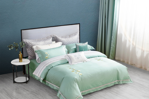 고급 4피스 라이오셀-코튼 블렌드 자수 침구 세트 --- 징위