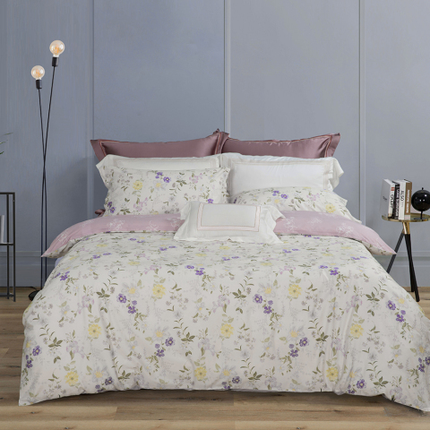 Eenvoudige en elegante 4-delige katoenen beddengoedset met bloemenprint --- WEINIAN