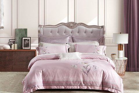 고급스러운 핑크색 꽃무늬 코튼 침구 세트 --- 윈창