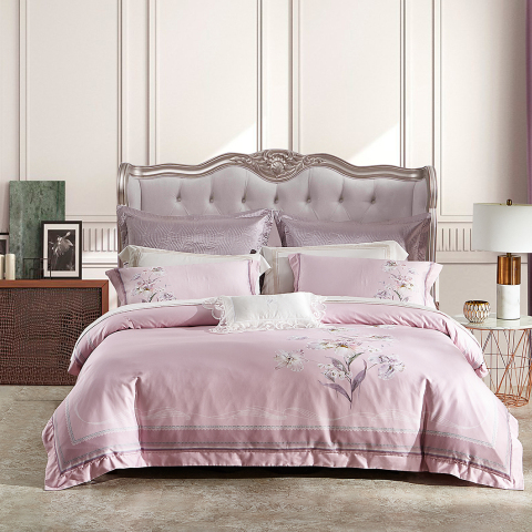 Luxe roze katoenen beddengoedset met bloemenprint --- YUNCHANG
