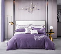 エレガントな刺繍が施された紫色のコットン寝具セット --- チンム
