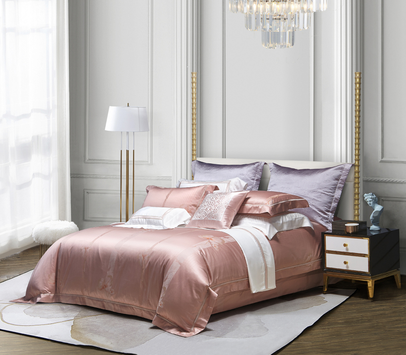 Set di biancheria da letto di lusso in cotone jacquard rosa floreale --- MEIYAN