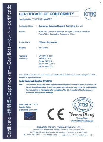 Chứng nhận CE (Cảm biến áp suất lốp đa năng có thể lập trình)