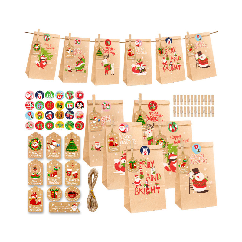 Christmas Advent Calendar Paper Bags Fidget Toys Cookie Packaging