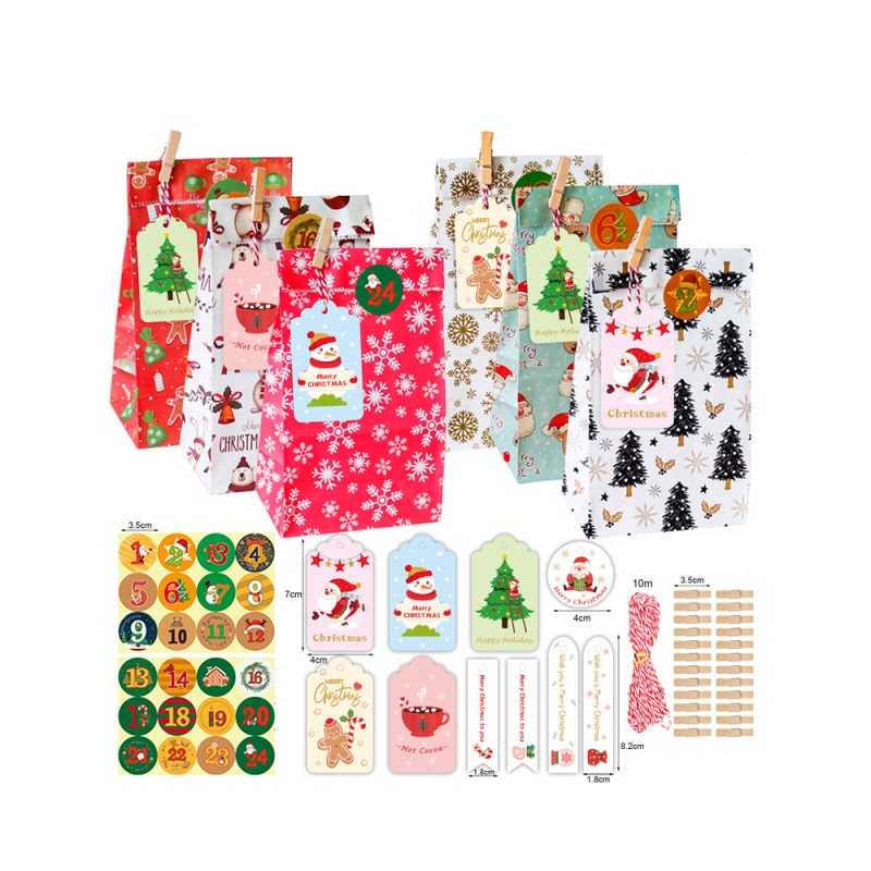 Custom 24 Days Christmas Advent Calendar Bags With Stickers