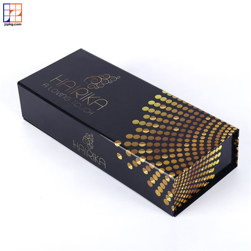 Luxury black gold hair extension packaging boxes custom logo