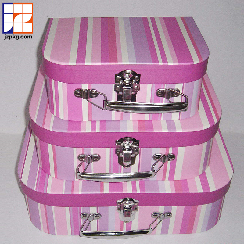 Custom Printed Children Gift Cardboard Suitcase Set Boxes with Handles Clasps