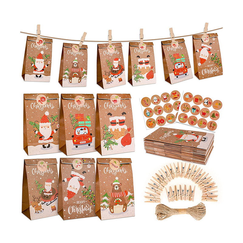 Custom 24pcs Chocolate Toys Christmas Advent Calendar Bags
