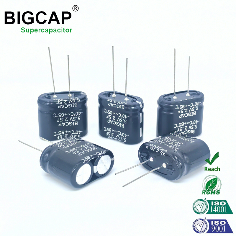 Supercapacitor Bigcap resistente a altas temperaturas, 5,5 V, 2,5 F, com supercapacitores combinados em série.