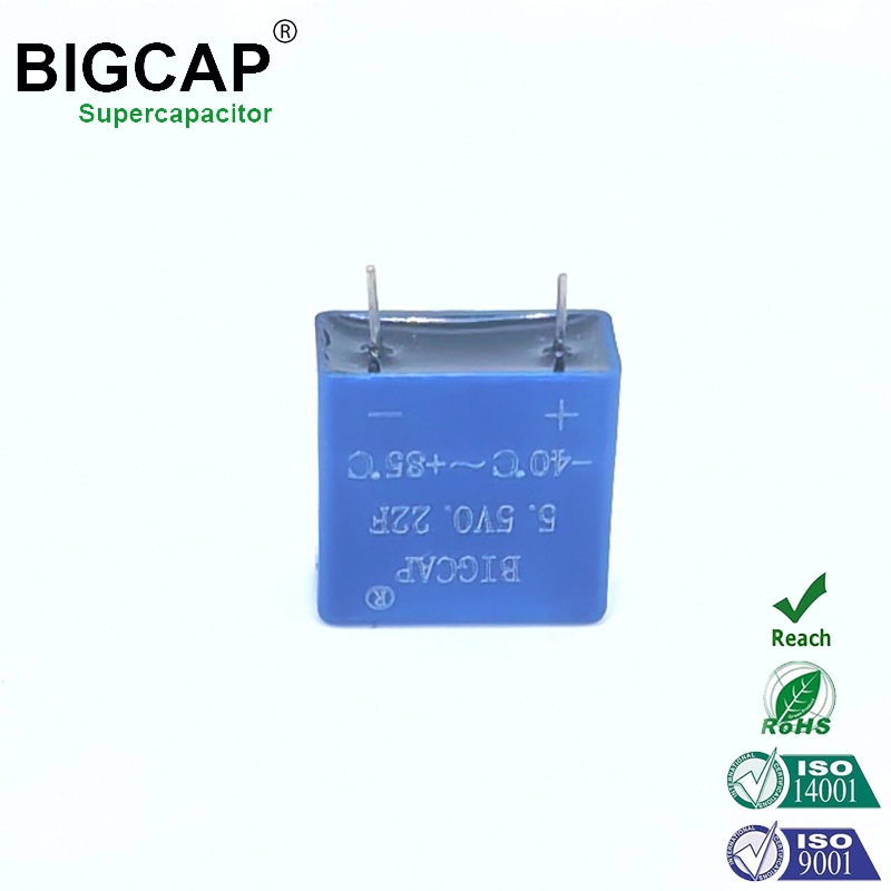Supercapacitor totalmente selado de 5,5 V e 0,22 F, capacitor EDLC à prova de umidade, resistente ao envelhecimento e sem vazamentos para pequenos equipamentos eletrônicos.