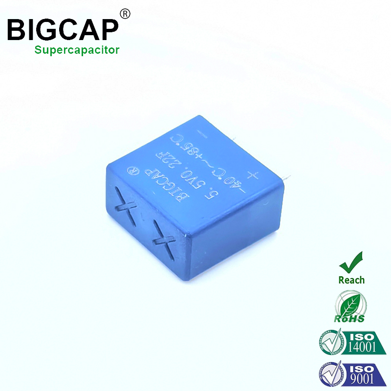 Supercapacitor totalmente selado de 5,5 V e 0,22 F, capacitor EDLC à prova de umidade, resistente ao envelhecimento e sem vazamentos para pequenos equipamentos eletrônicos.