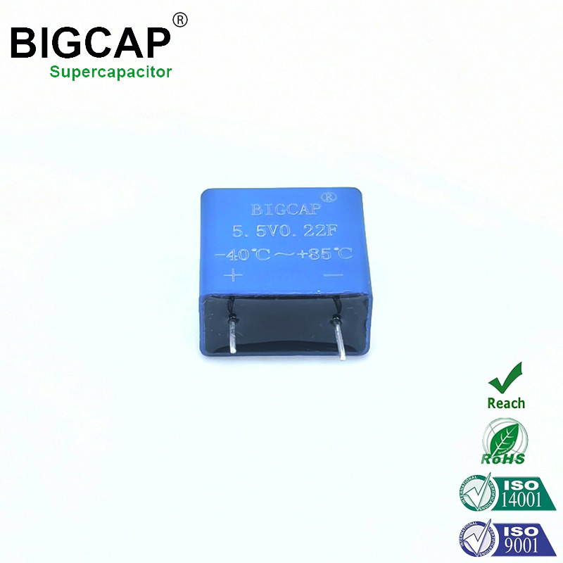 Supercapacitor totalmente selado de 5,5 V e 0,22 F, capacitor EDLC à prova de umidade, resistente ao envelhecimento e sem vazamentos para pequenos equipamentos eletrônicos.
