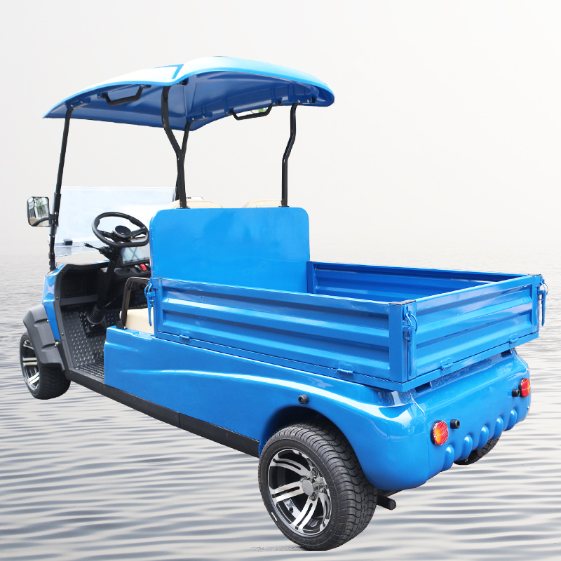 Electric golf cart with cargo box for transport