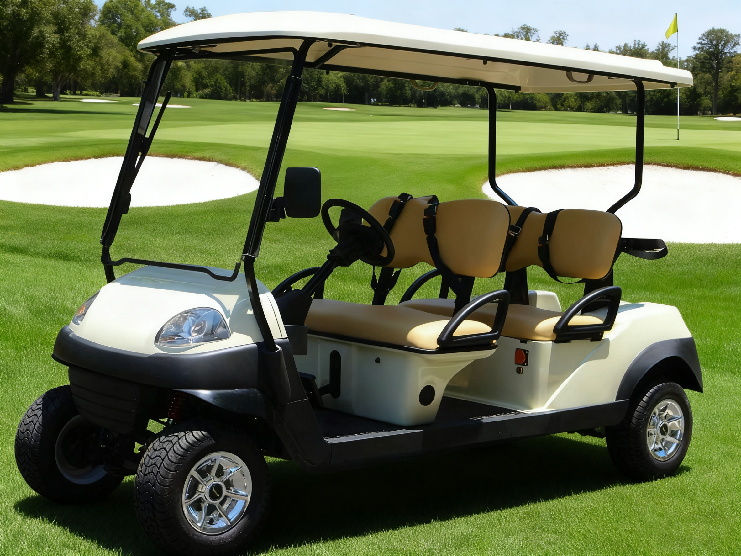 Beige Electric Golf Cart - 4-Seater for Golf Course Efficiency & Comfort