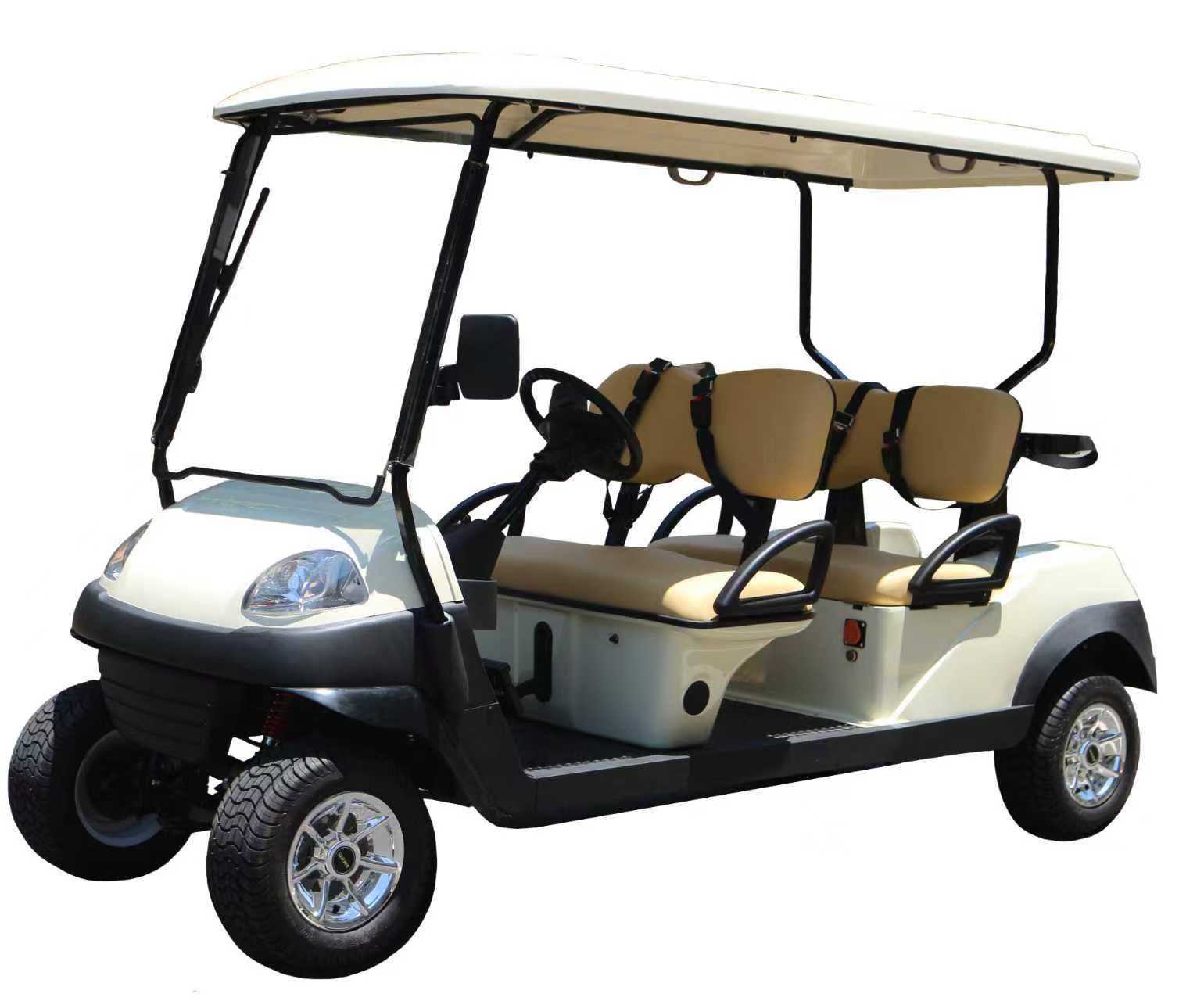 Beige Electric Golf Cart - 4-Seater for Golf Course Efficiency & Comfort