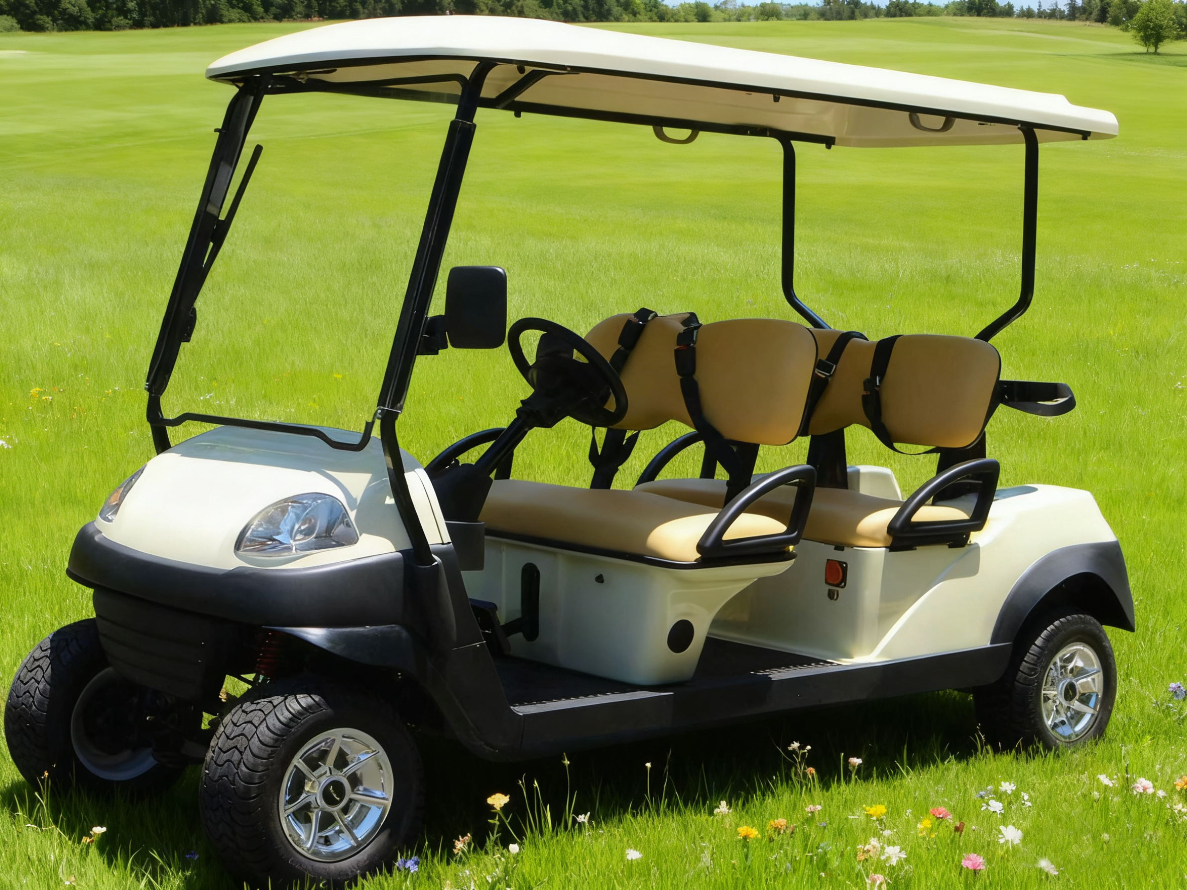 Beige Electric Golf Cart - 4-Seater for Golf Course Efficiency & Comfort