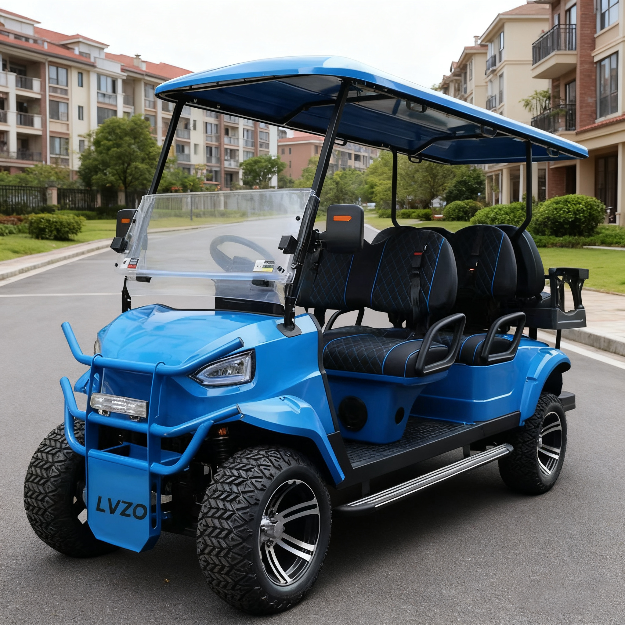 White Beach-Ready Golf Cart - All-Terrain Tires for Sand & Coastal Commuting