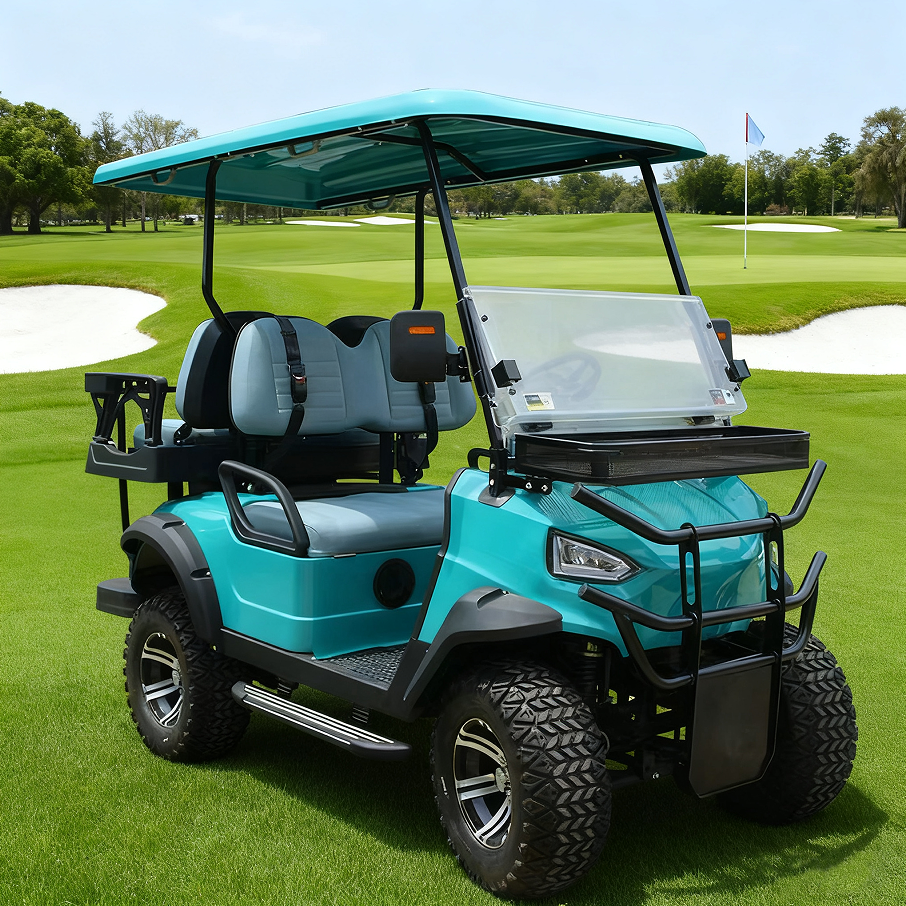 White Beach-Ready Golf Cart - All-Terrain Tires for Sand & Coastal Commuting