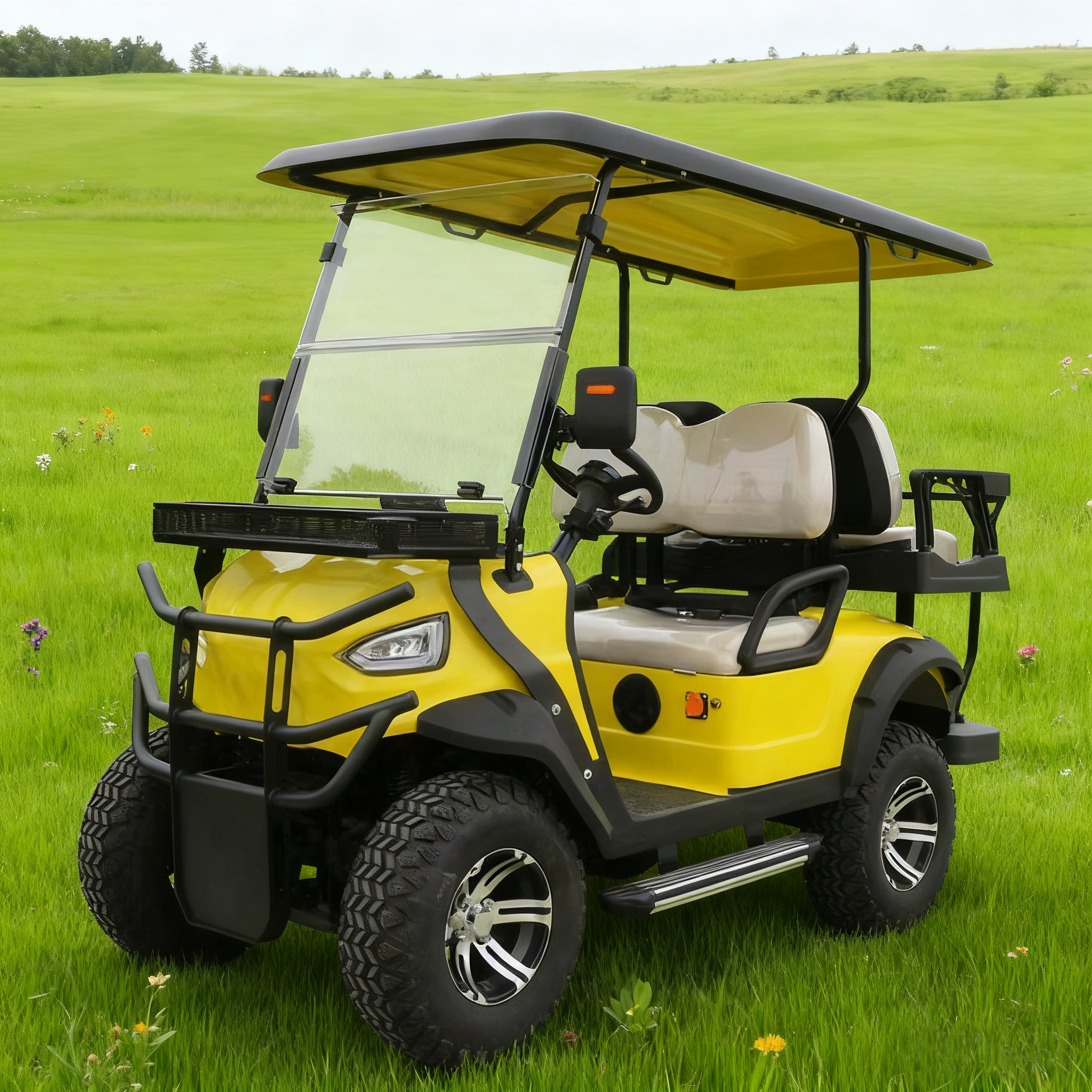 Black 4-Seater Golf Cart - Golf Course Efficiency with Off-Road Capability