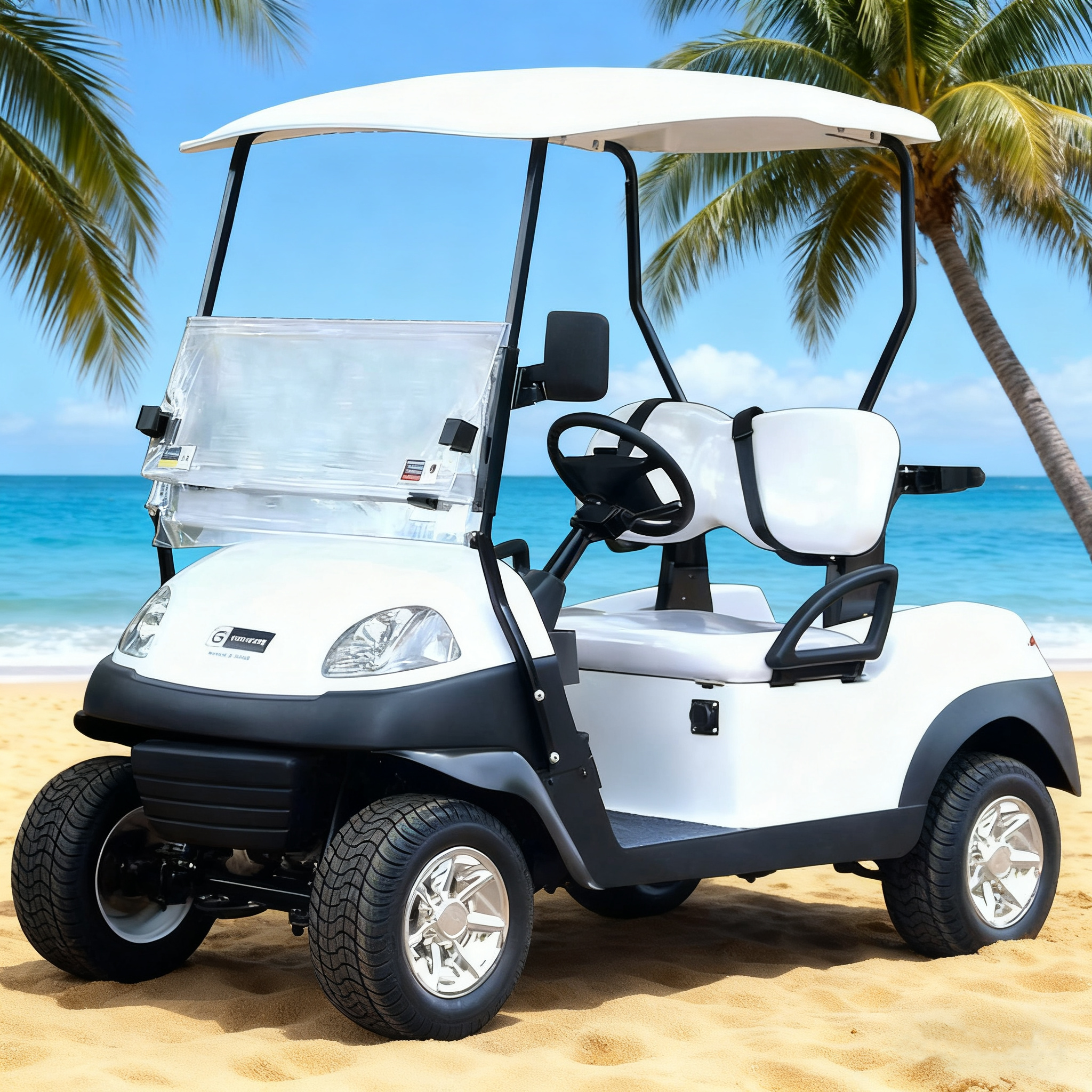 Premium 2-Seater Electric Golf Cart, Featuring Clear Windshield for Golf & Beach Use