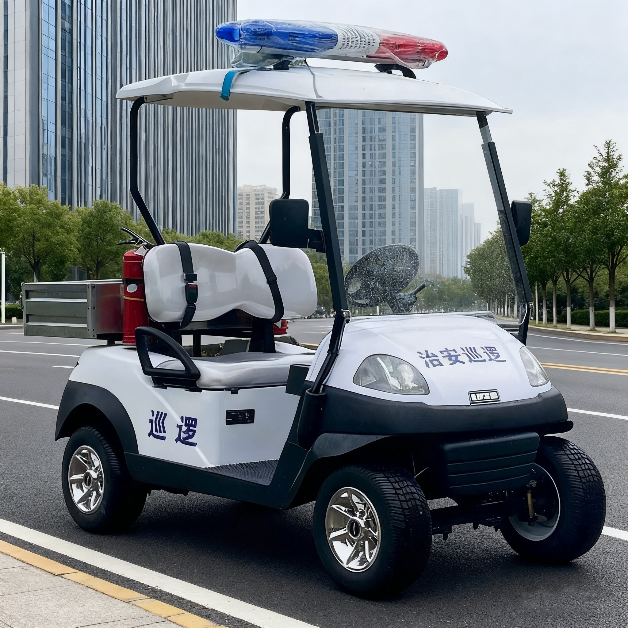 Multi-Scenario Security Patrol Golf Cart, Equipped with Fire Extinguisher for Emergency Response