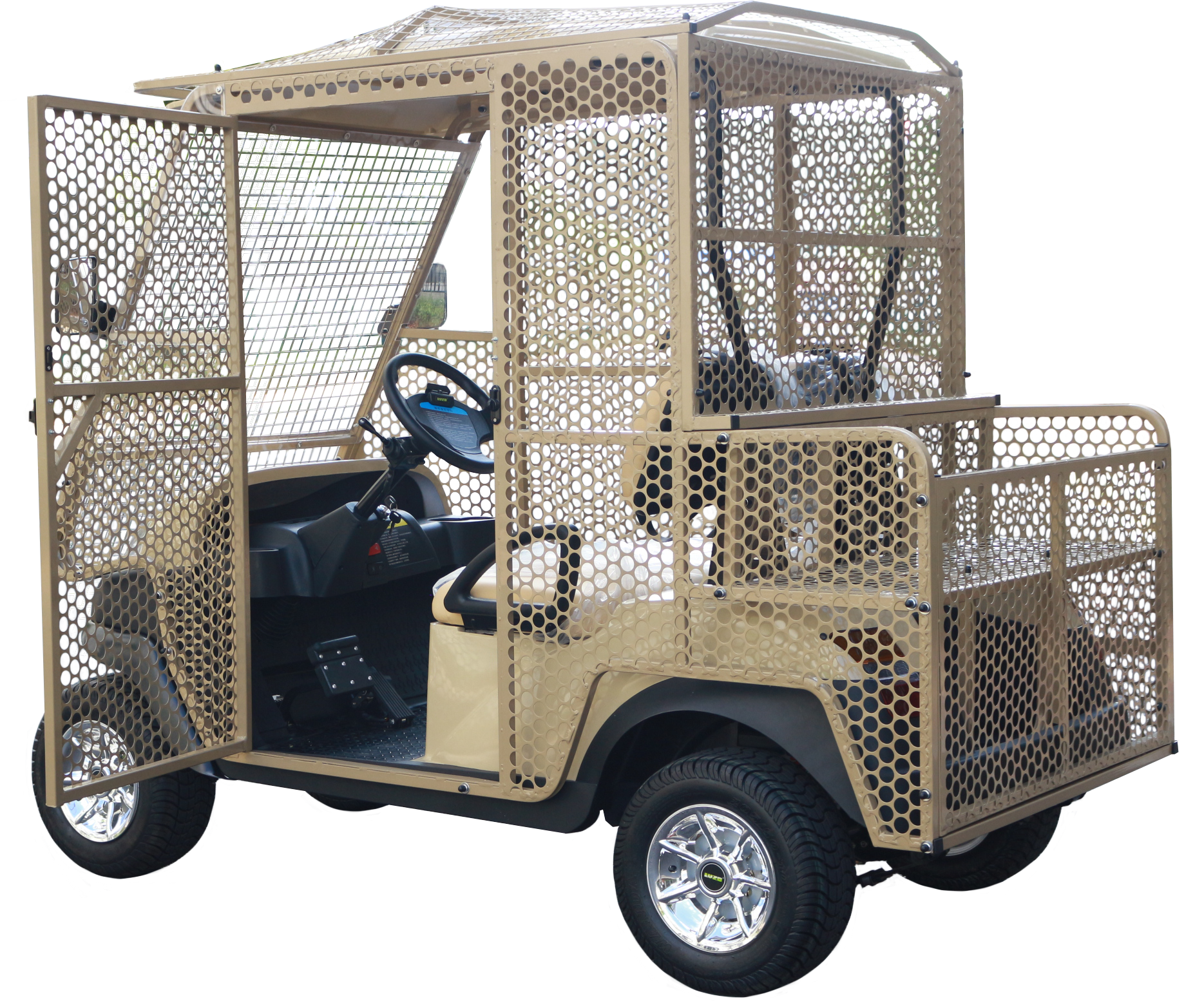 Heavy-Duty Mesh Enclosed Electric Golf Cart, Ideal for Beach & Outdoor Terrain Patrol