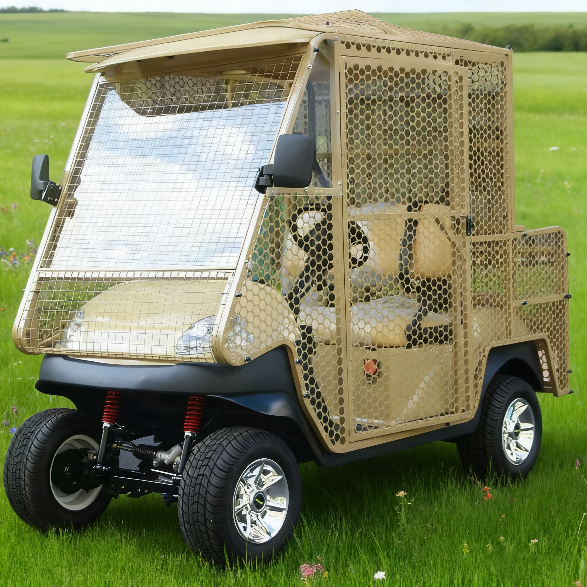 Secure Mesh Electric Golf Cart, Featuring Robust Build for Beach and Recreational Area Transport