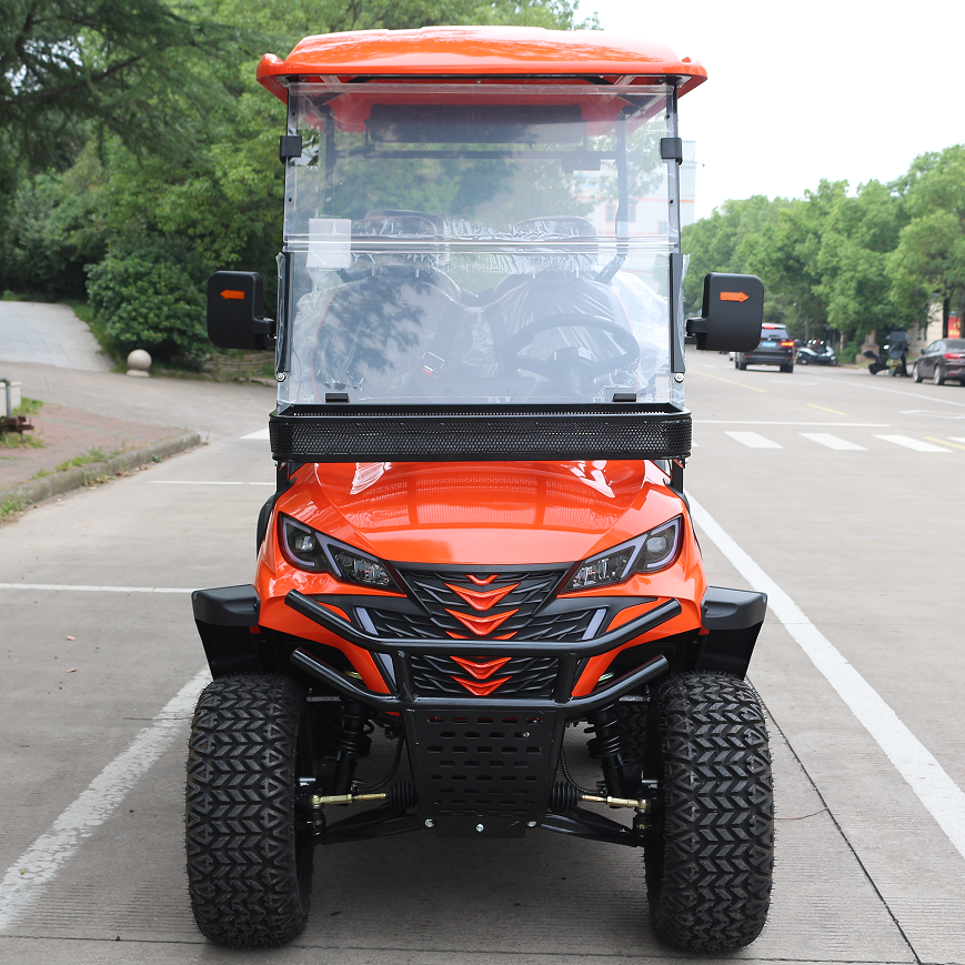 High-Performance Orange Electric Golf Cart with Off-Road Tires, Fit for Golf Course and Rugged Terrain