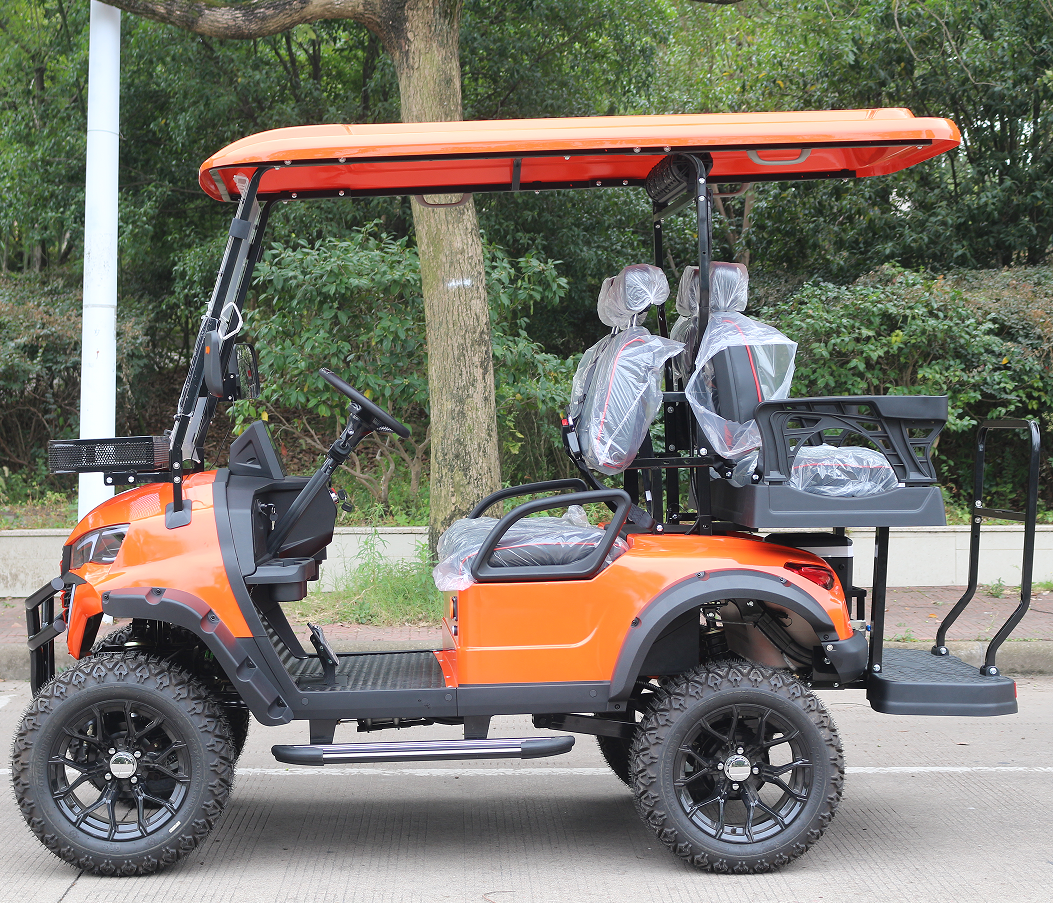 High-Performance Orange Electric Golf Cart with Off-Road Tires, Fit for Golf Course and Rugged Terrain