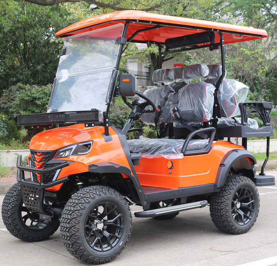 High-Performance Orange Electric Golf Cart with Off-Road Tires, Fit for Golf Course and Rugged Terrain