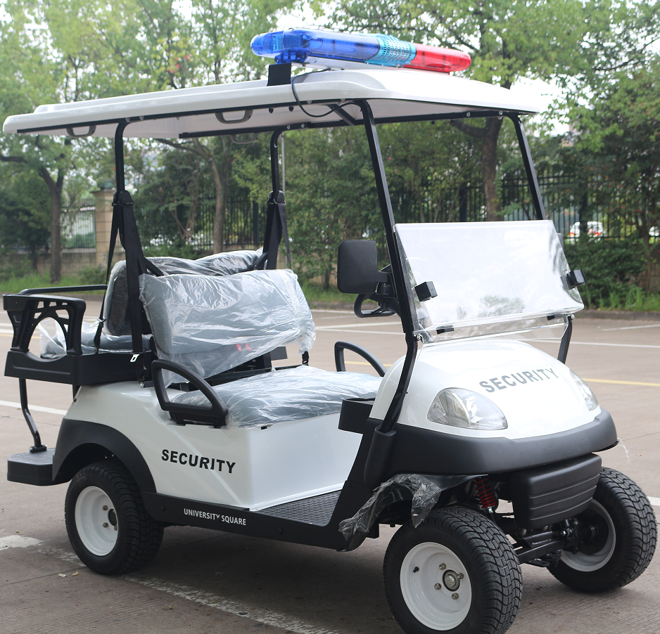 White Security Electric Golf Cart with Cargo Box, Ideal for Campus Patrol & Supply Hauling