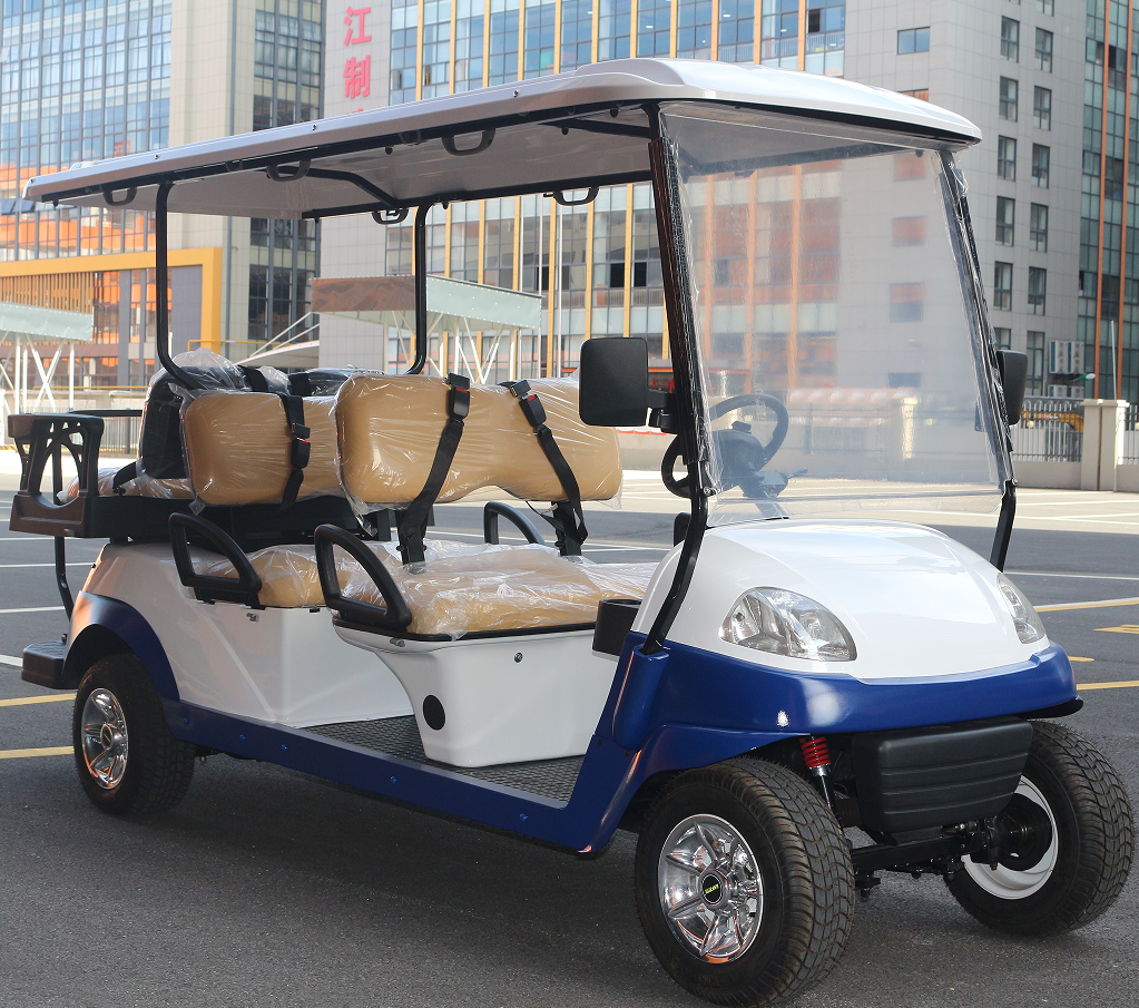 White Security Electric Golf Cart with Cargo Box, Ideal for Campus Patrol & Supply Hauling