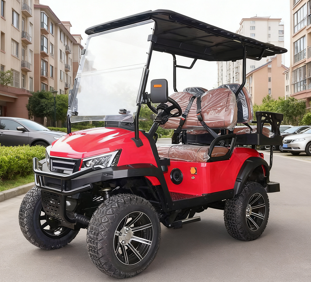 Red 4-Seater Electric Golf Cart with Off-Road Tires for Leisure