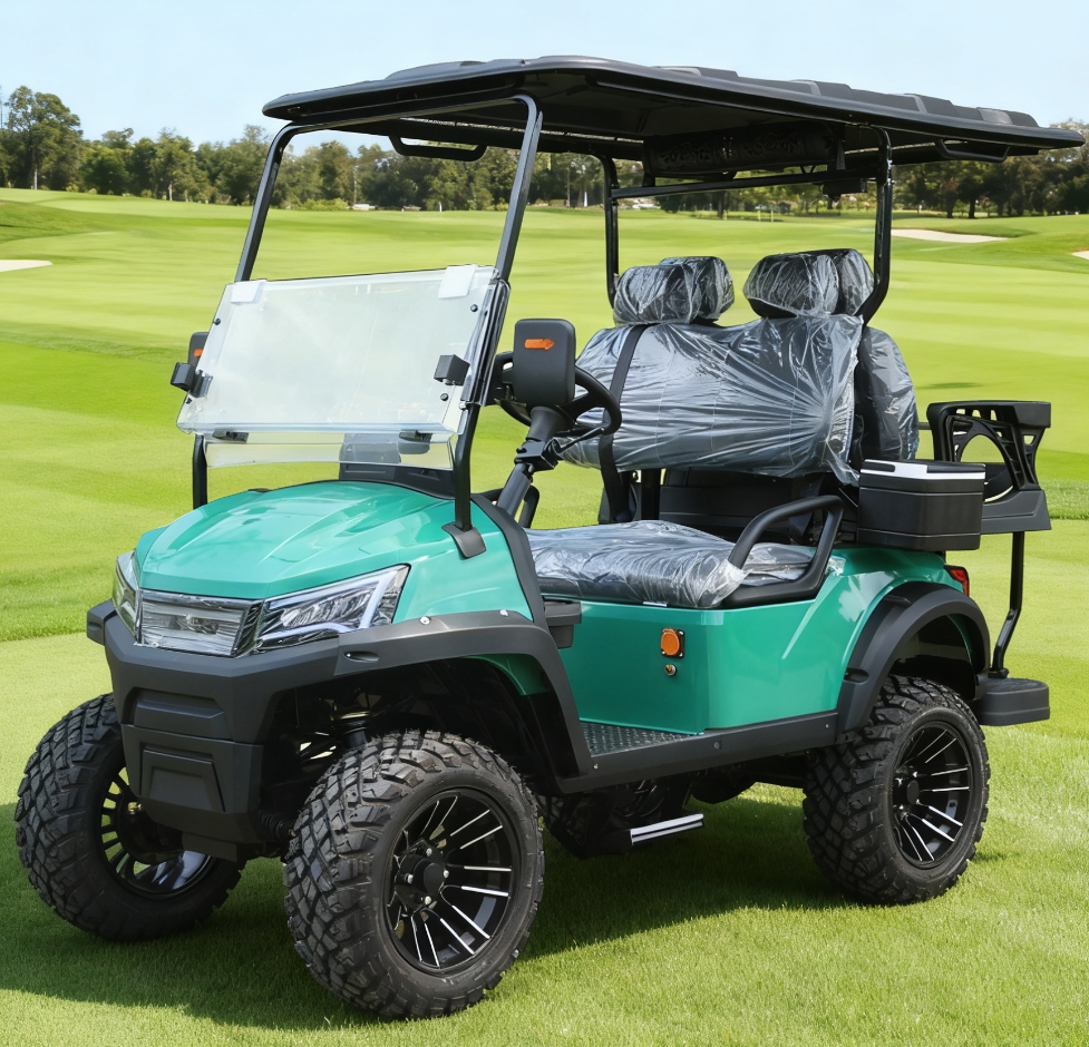 Teal 4-Seat Electric Golf Cart with Off-Road Tires for Golfing