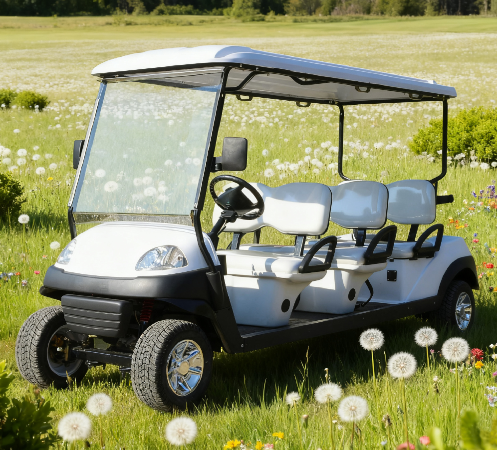 Spacious 4-Passenger White Golf Cart for Golf Group Leisure Rides