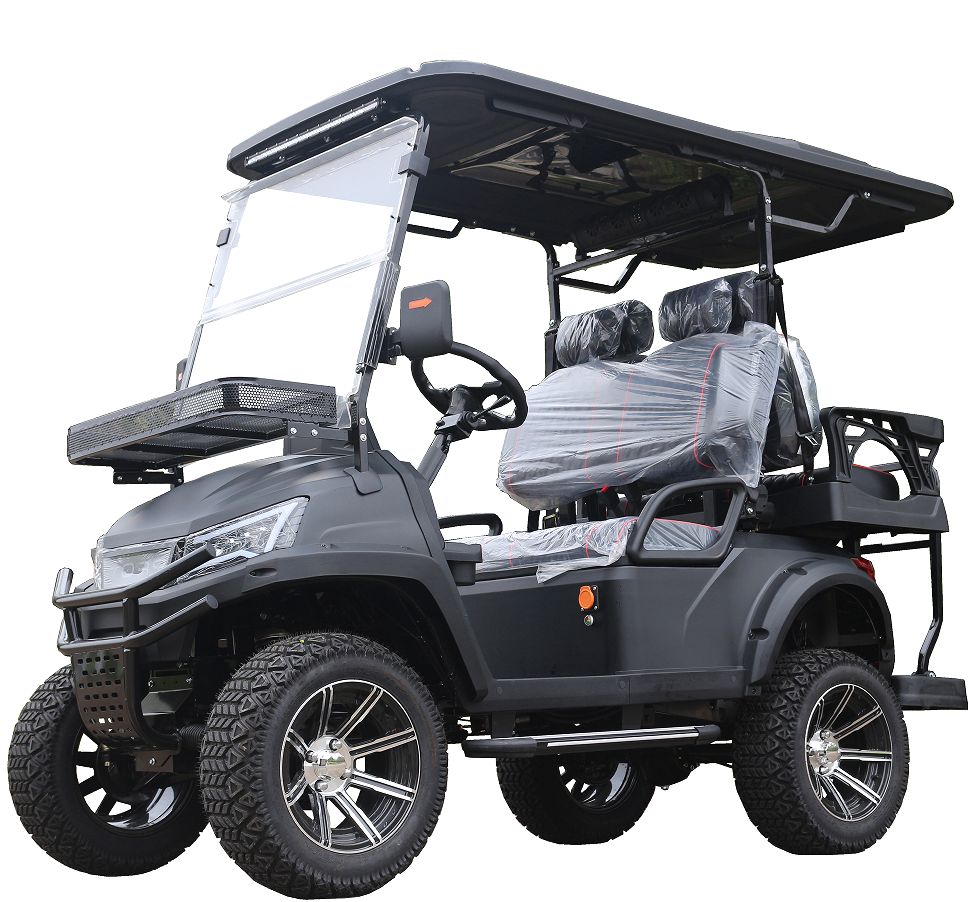 Multi-Purpose Black Electric Golf Cart with Off-Road Tires for Golf & Outdoors