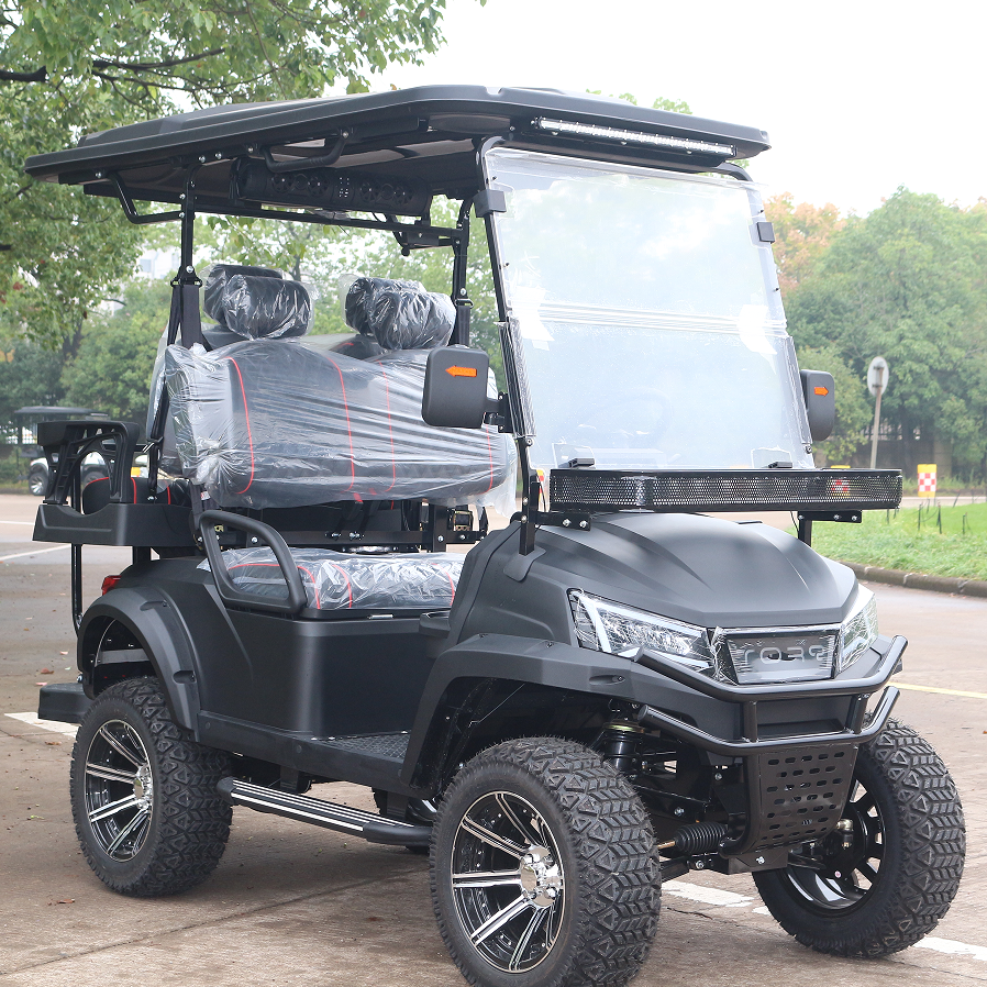 Off-Road Ready Black 4-Seater Golf Cart with Front Storage for Golf Resorts