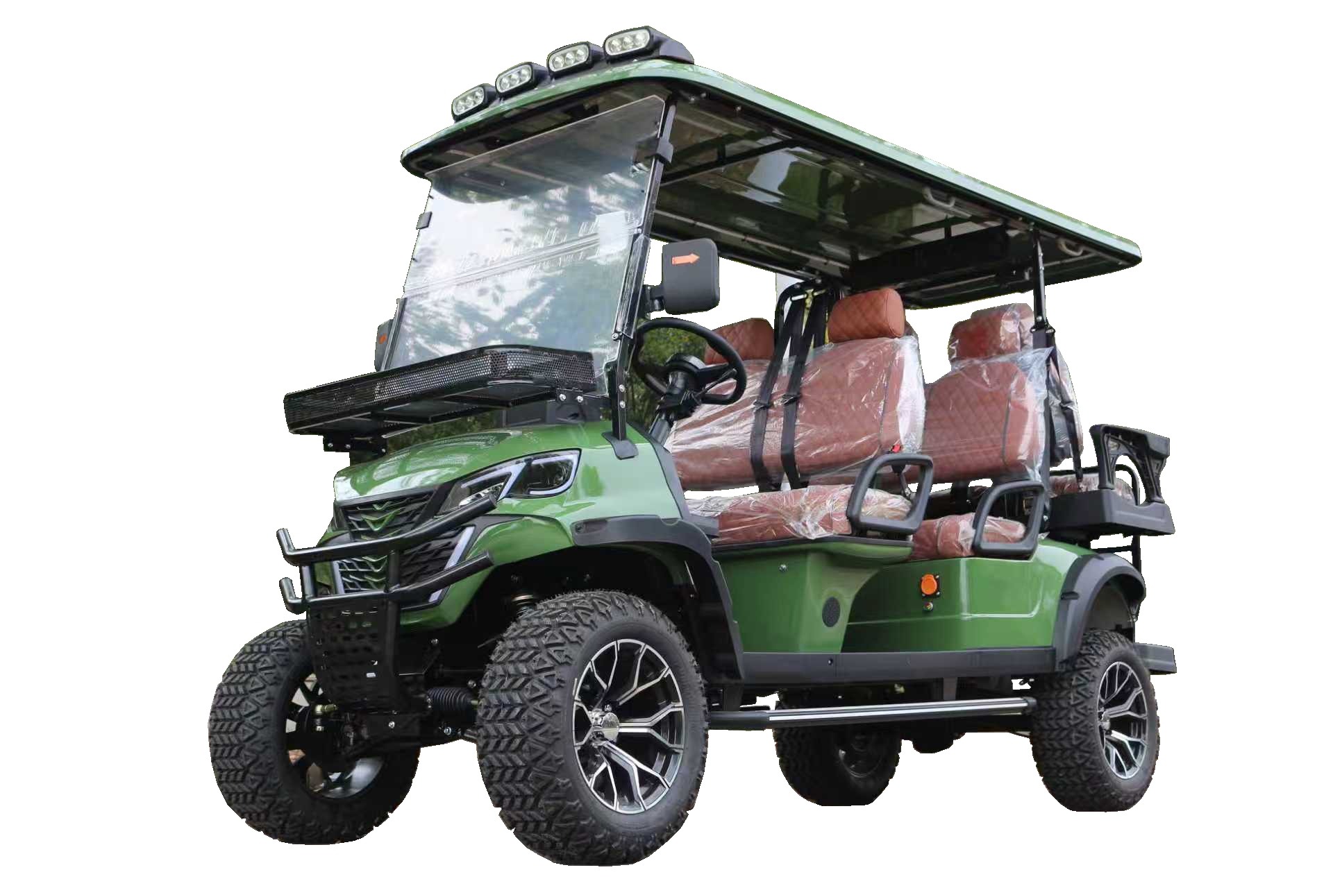 4-Passenger Green Golf Cart with Off-Road Tires for Rugged Terrain
