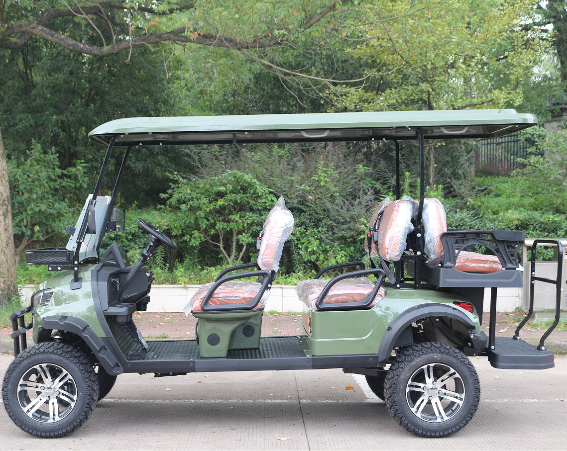 4-Passenger Green Golf Cart with Off-Road Tires for Rugged Terrain