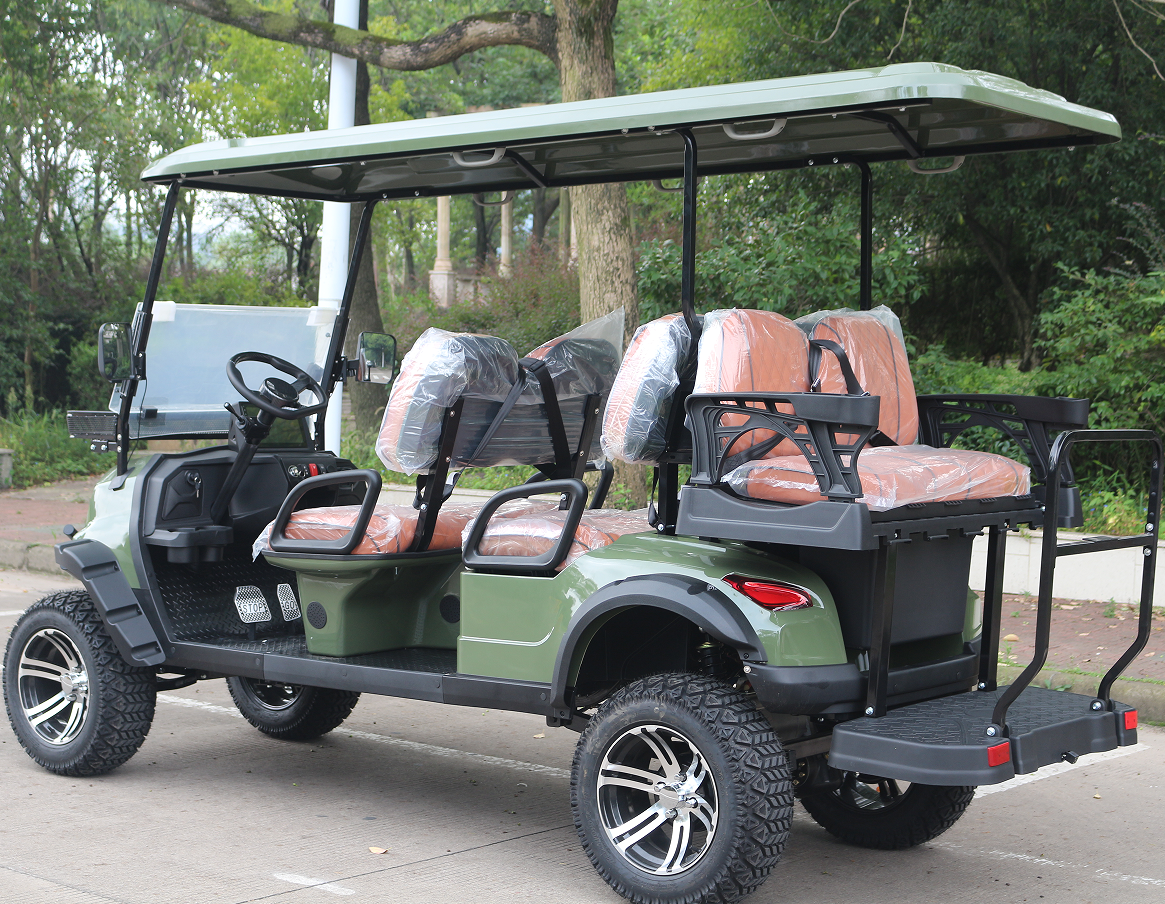 4-Passenger Green Golf Cart with Off-Road Tires for Rugged Terrain