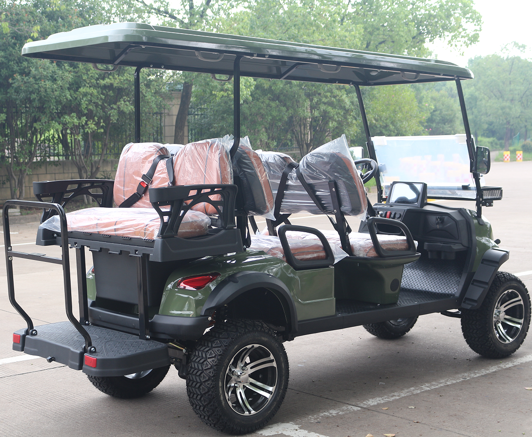 4-Passenger Green Golf Cart with Off-Road Tires for Rugged Terrain