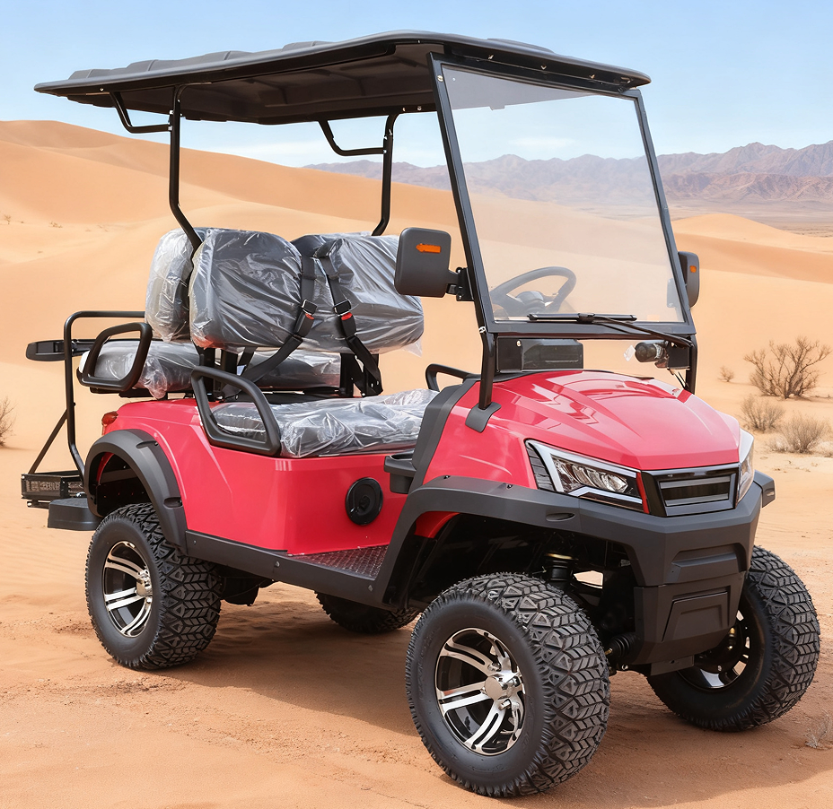 Durable Red Off-Road Golf Cart (4 Seats) for Desert & Golf Course Use