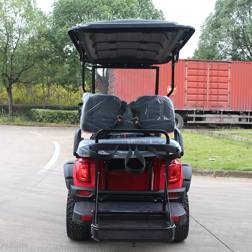 4-Seater Red Off-Road Golf Cart with Sturdy Build for Desert Terrain