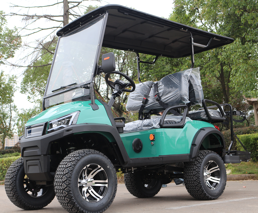 4-Seater Teal Off-Road Golf Cart with Sturdy Build for Outdoor Use