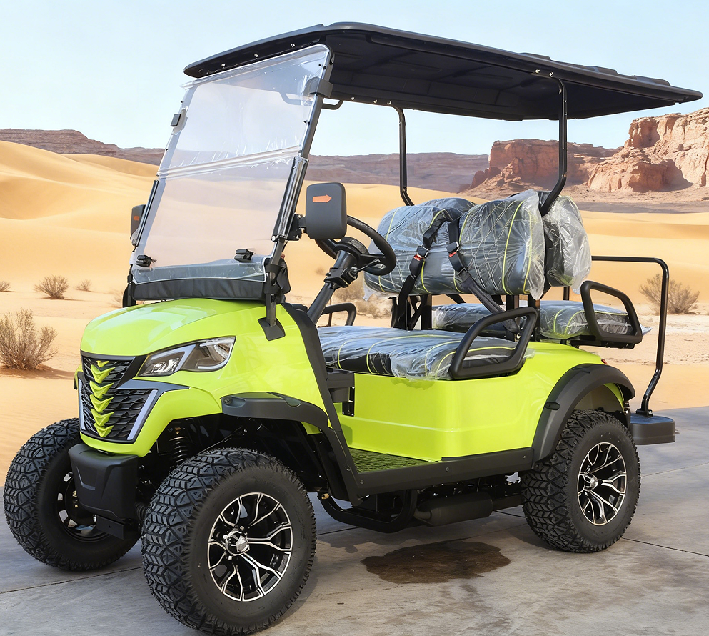 Neon Green Off-Road Golf Cart (Gasoline, 4 Seats) for Desert Adventures