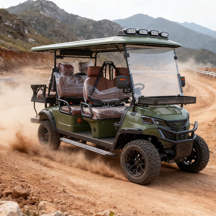 Off-Road Ready Green Gasoline Golf Cart (6 Seats) for Outdoor Excursions